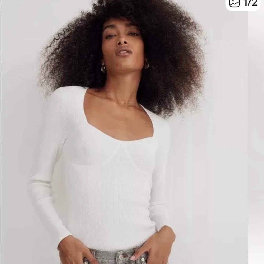 #416 Madewell NWOT Cream Scoop-Neck Ribbed Long-Sleeve Sweater